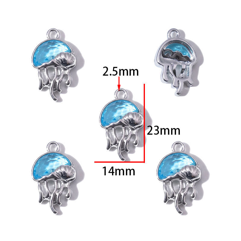 Blue Glass Inlay Jellyfish Charms – Ocean-Inspired Alloy Jellyfish Pendants for DIY Bracelets, Necklaces & Jewelry Making