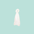 Single frosted white translucent magnolia flower glass pendant bead with loop on light mint green background