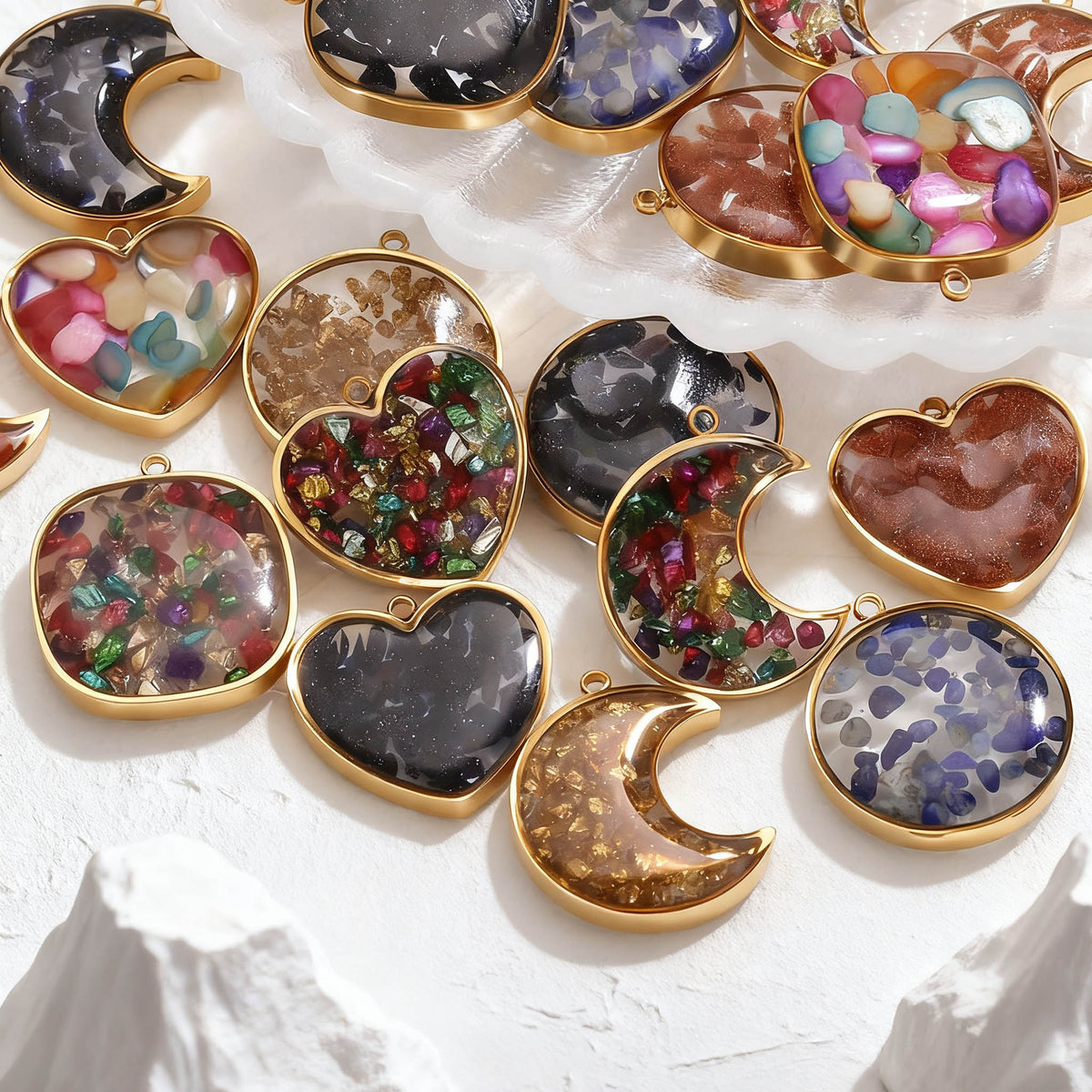 Epoxy Crushed Stone Pendant Charms