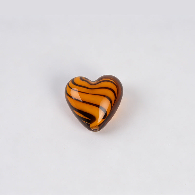Tiger Pattern Heart Glazed Beads