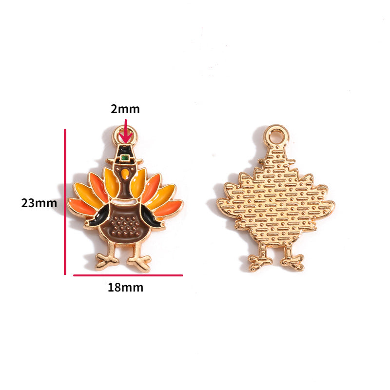 Thanksgiving Turkey Alloy Charms – Colorful Fall Holiday Enamel-Style Pendants for DIY Bracelets, Keychains & Jewelry Making