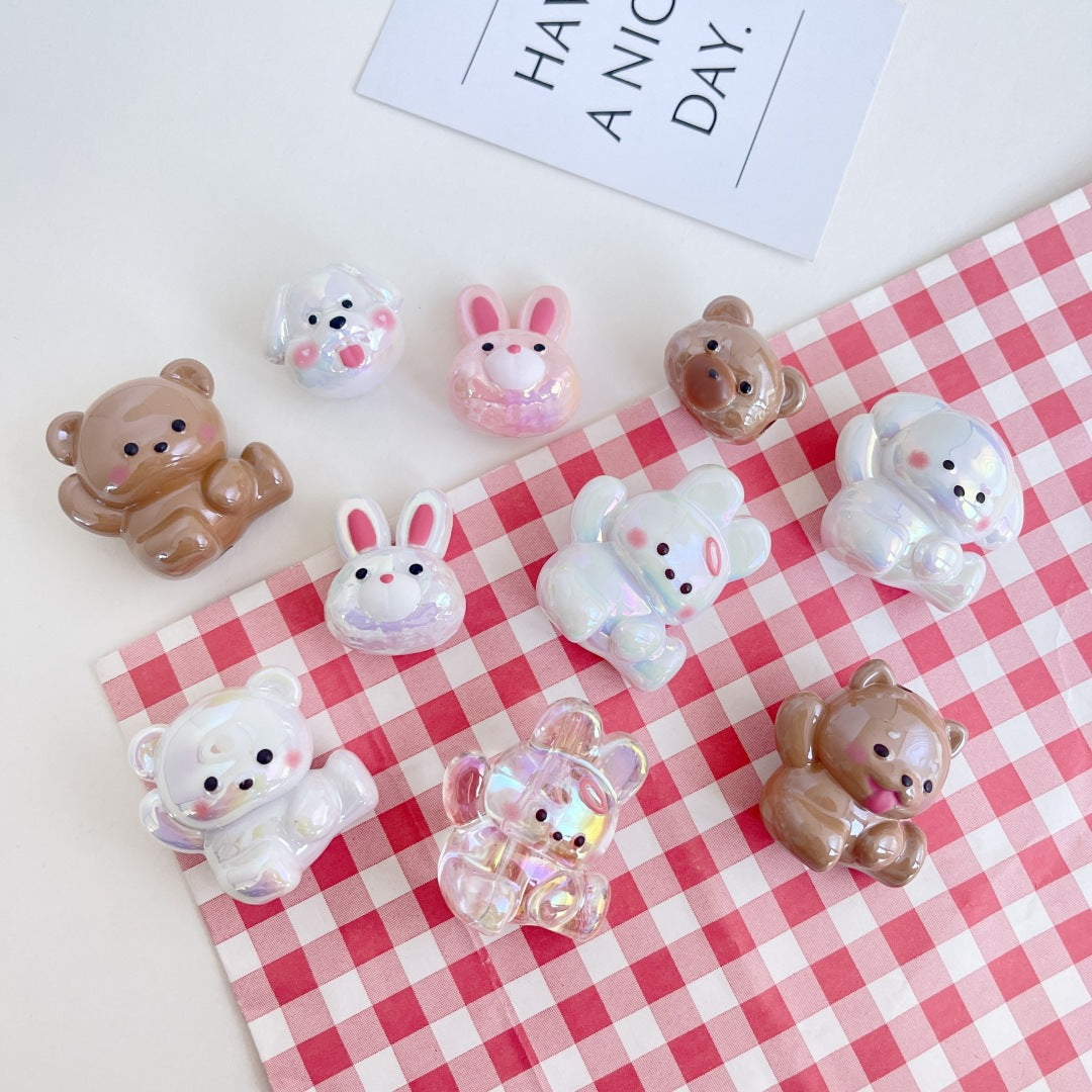 3D Cartoon Animal Acrylic Beads – UV-Finished Hand-Painted Style Straight-Hole Beads for DIY Phone Charms, Bracelets & Keychains