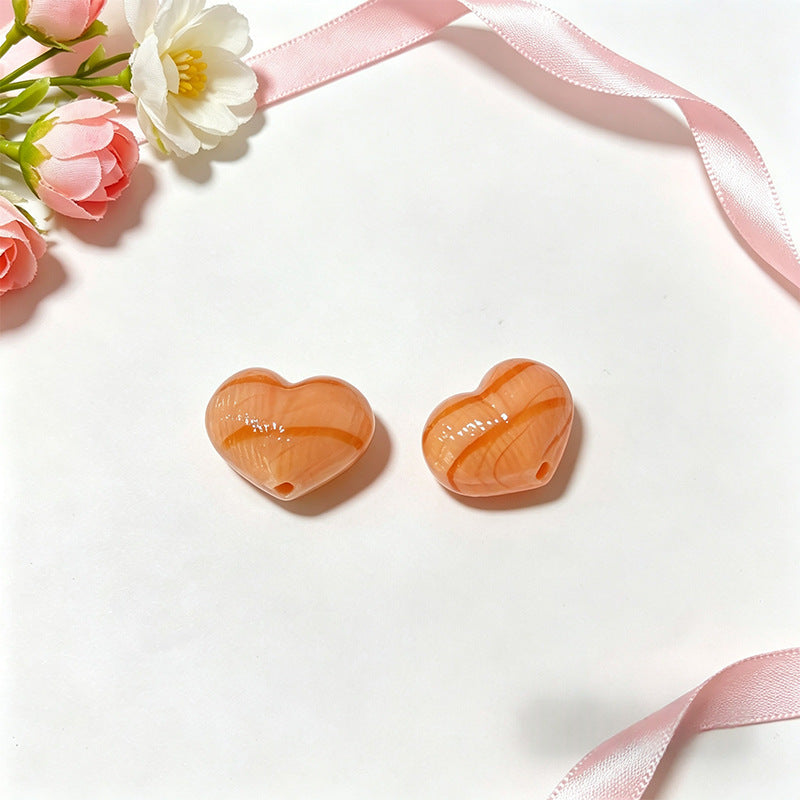 Cute Peach Heart Lampwork Glass Beads