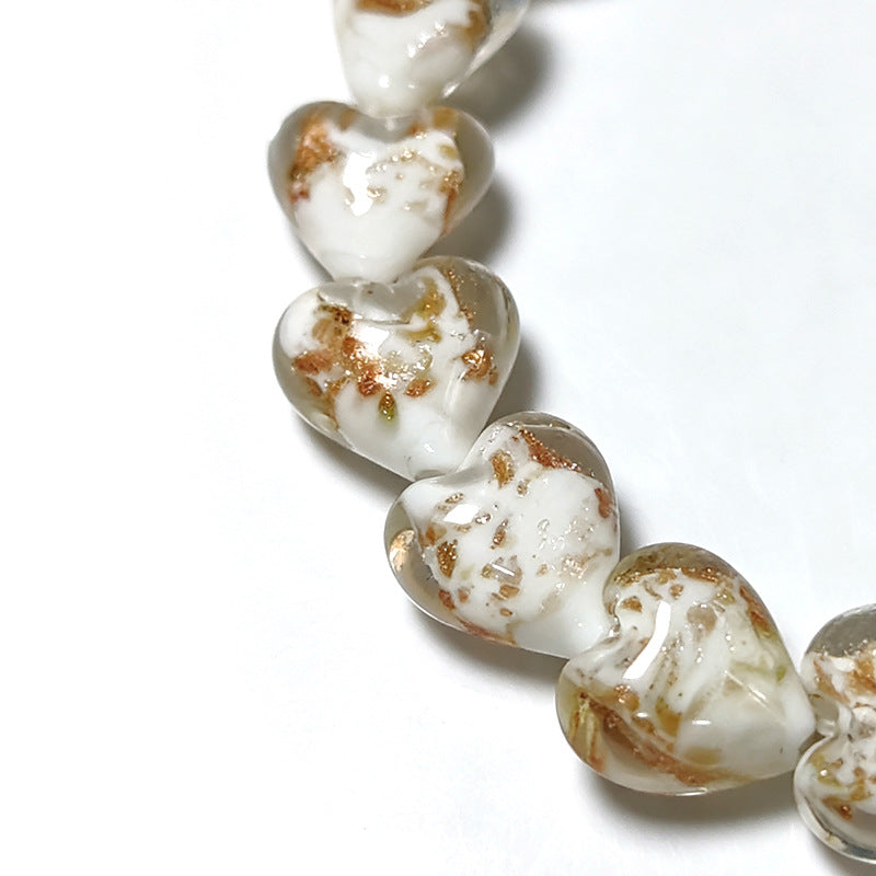 Gold Sand Heart Glazed Beads