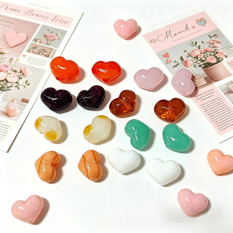 Cute Peach Heart Lampwork Glass Beads