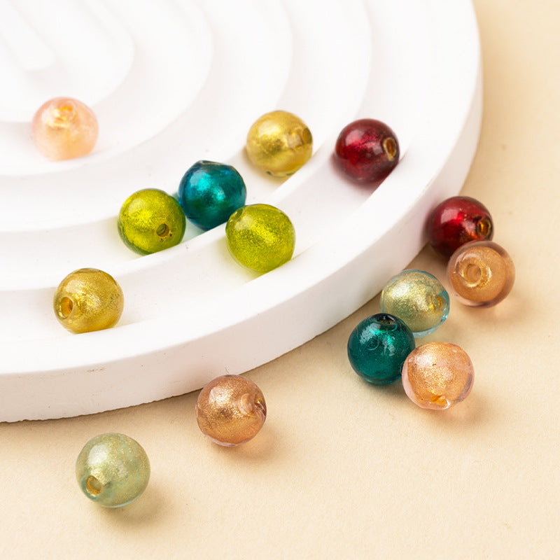 Blue-Green & Gold Powder-Glazed Beads