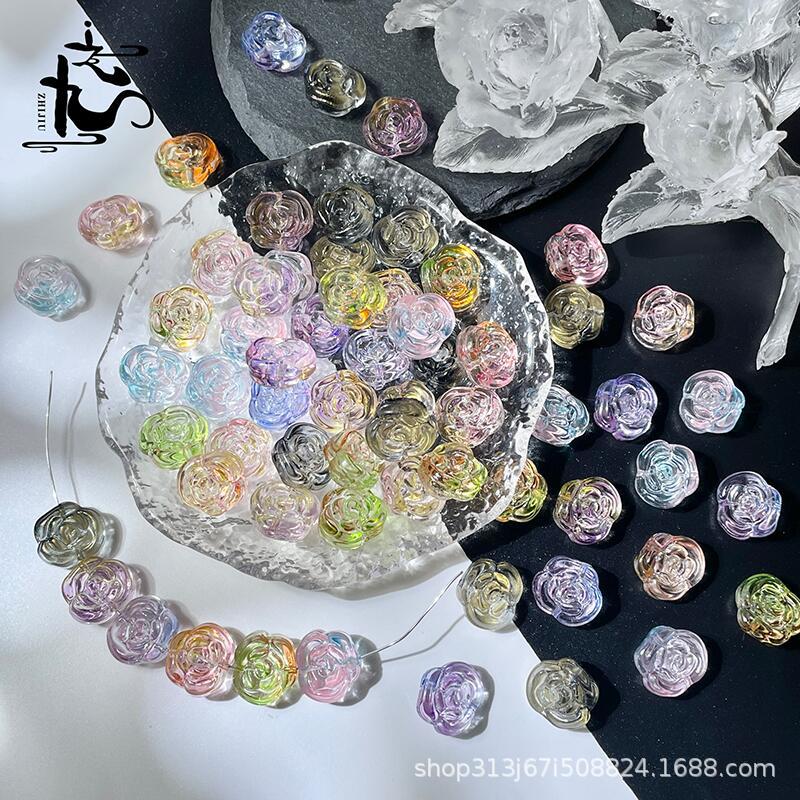 Glass Rose Beads with Horizontal Holes