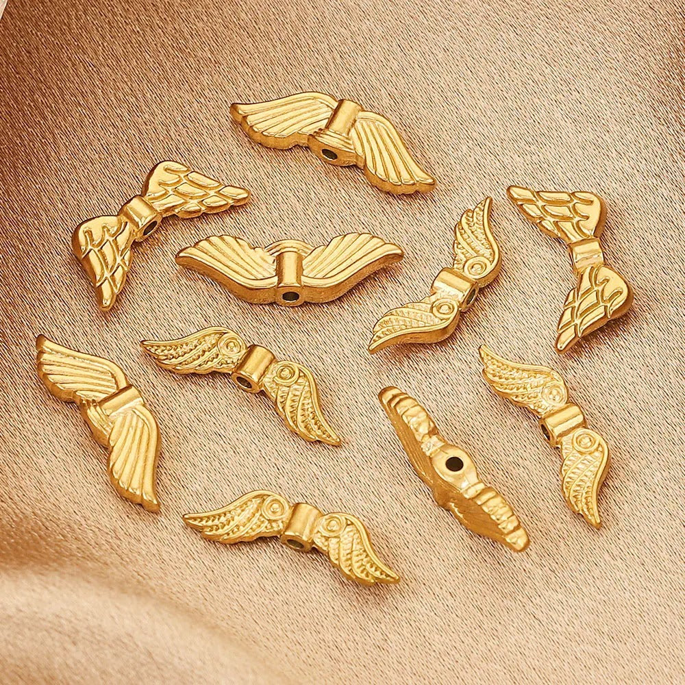 Vintage Gold-Plated Stainless Steel Angel Wing Connector Beads 5pcs