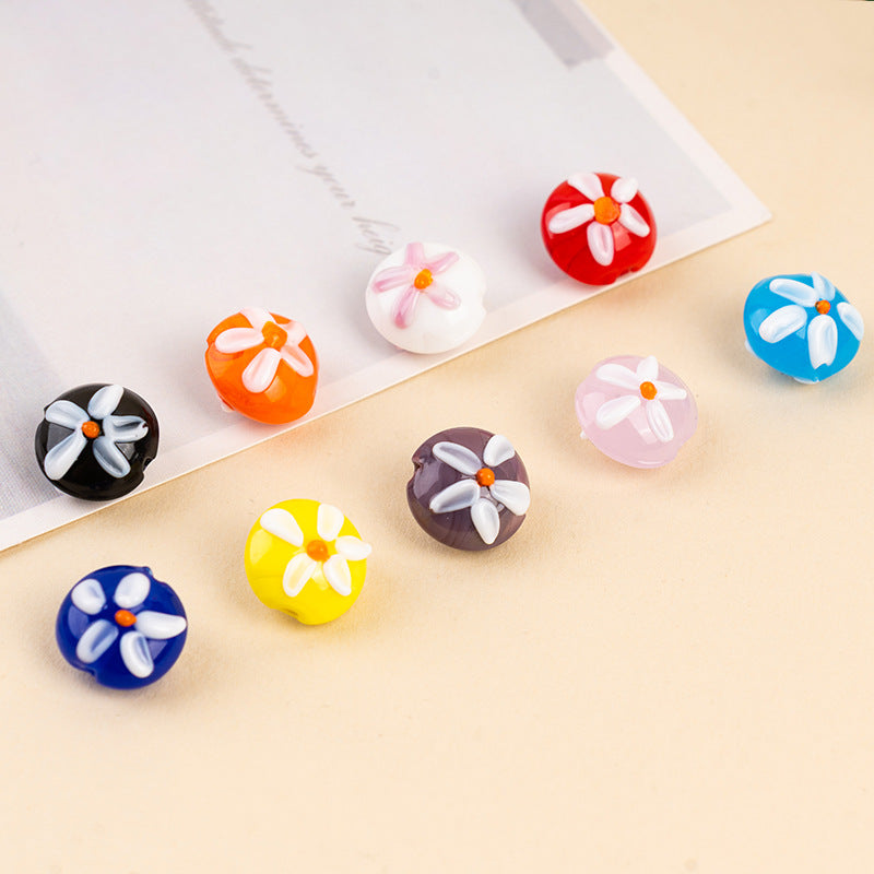 Double-Sided Mini Daisy Flat Glass Beads