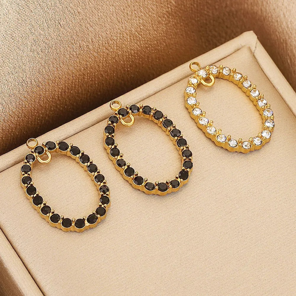 Crystal-Embellished Oval Stainless Steel Pendant 3pcs