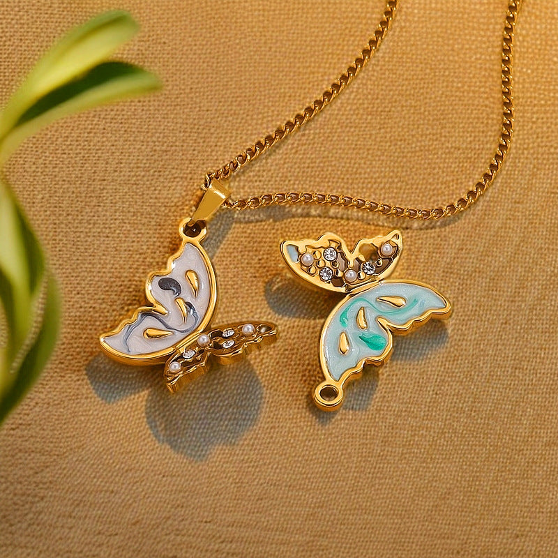 Vintage Patterned Stainless Steel Butterfly Pendant Charm 2pcs