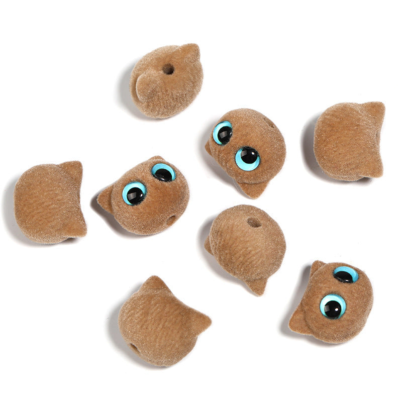 Flocked Big-Eyed Cat Head Beads
