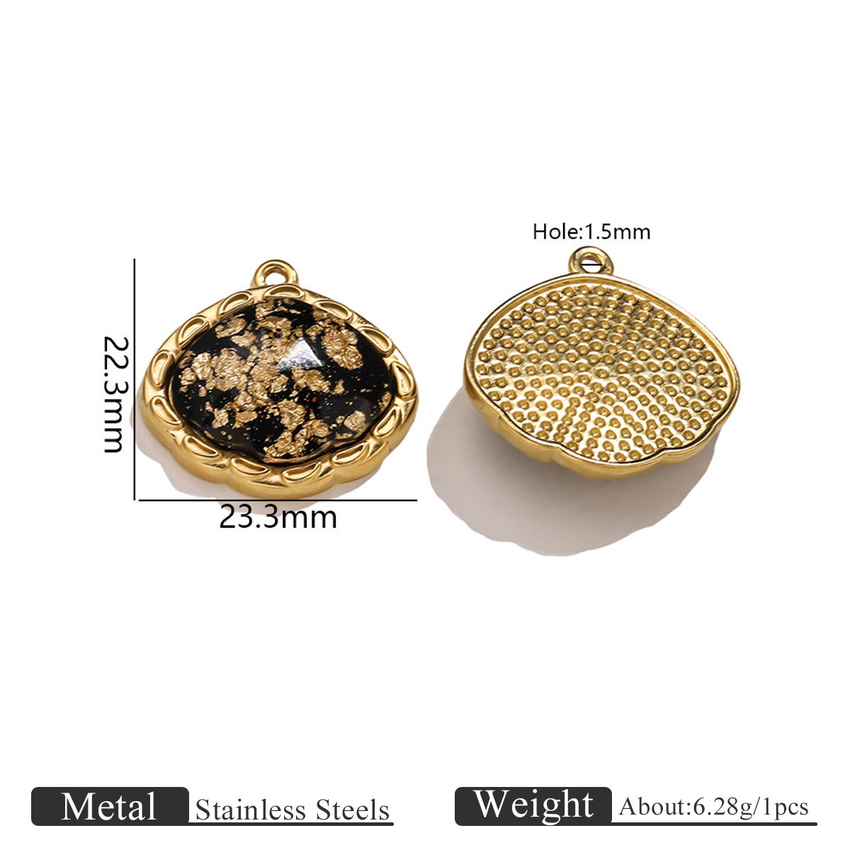 Vintage Black and Gold Foil Stainless Steel Pendant Charms – Butterfly, Star & Heart