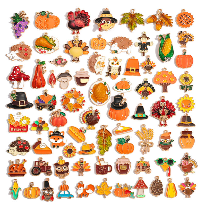 Thanksgiving Turkey Alloy Charms – Colorful Fall Holiday Enamel-Style Pendants for DIY Bracelets, Keychains & Jewelry Making