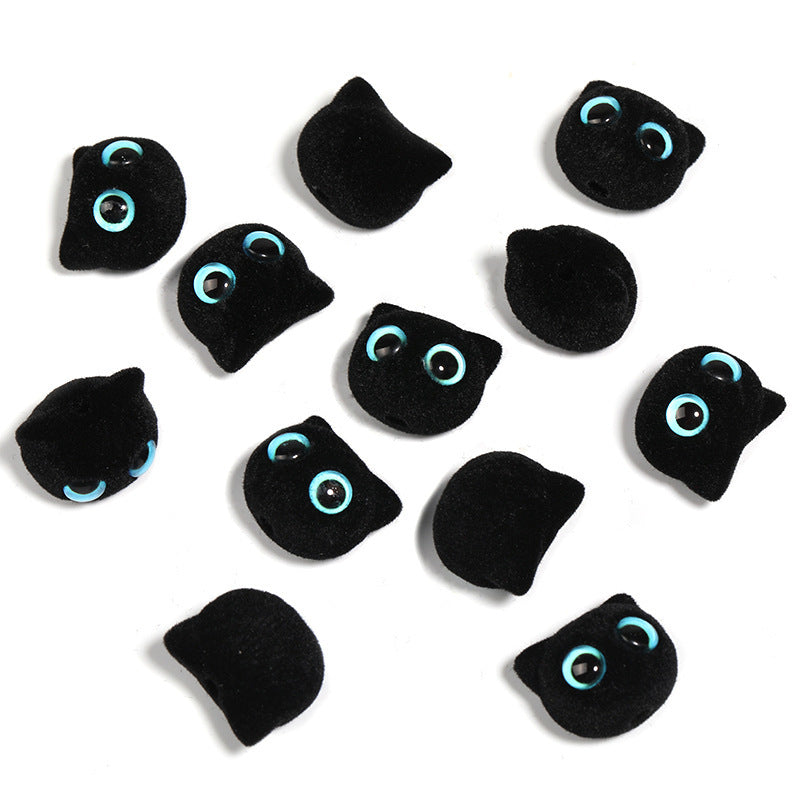 Flocked Big-Eyed Cat Head Beads