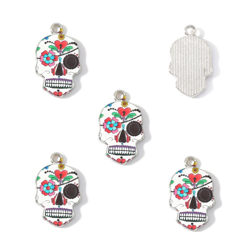 Colorful Enamel Skull Charms – Printed Alloy Skull Pendants for DIY Bracelets, Necklaces, Earrings & Jewelry Making