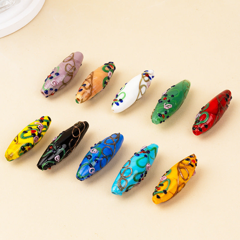 3D Silk-Pattern Glazed Waist Drum Beads