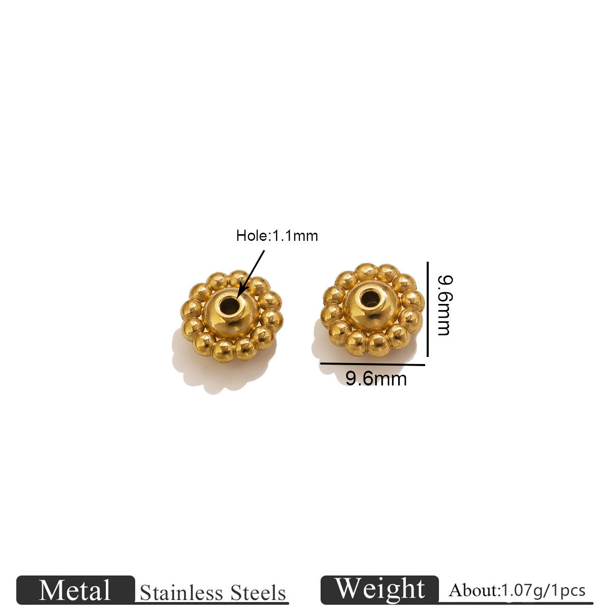 Ribbed Stainless Steel Spinning-Top Spacer Beads