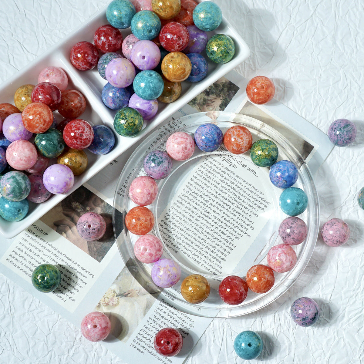 Porcelain-Style Oil Painting Glass Round Beads