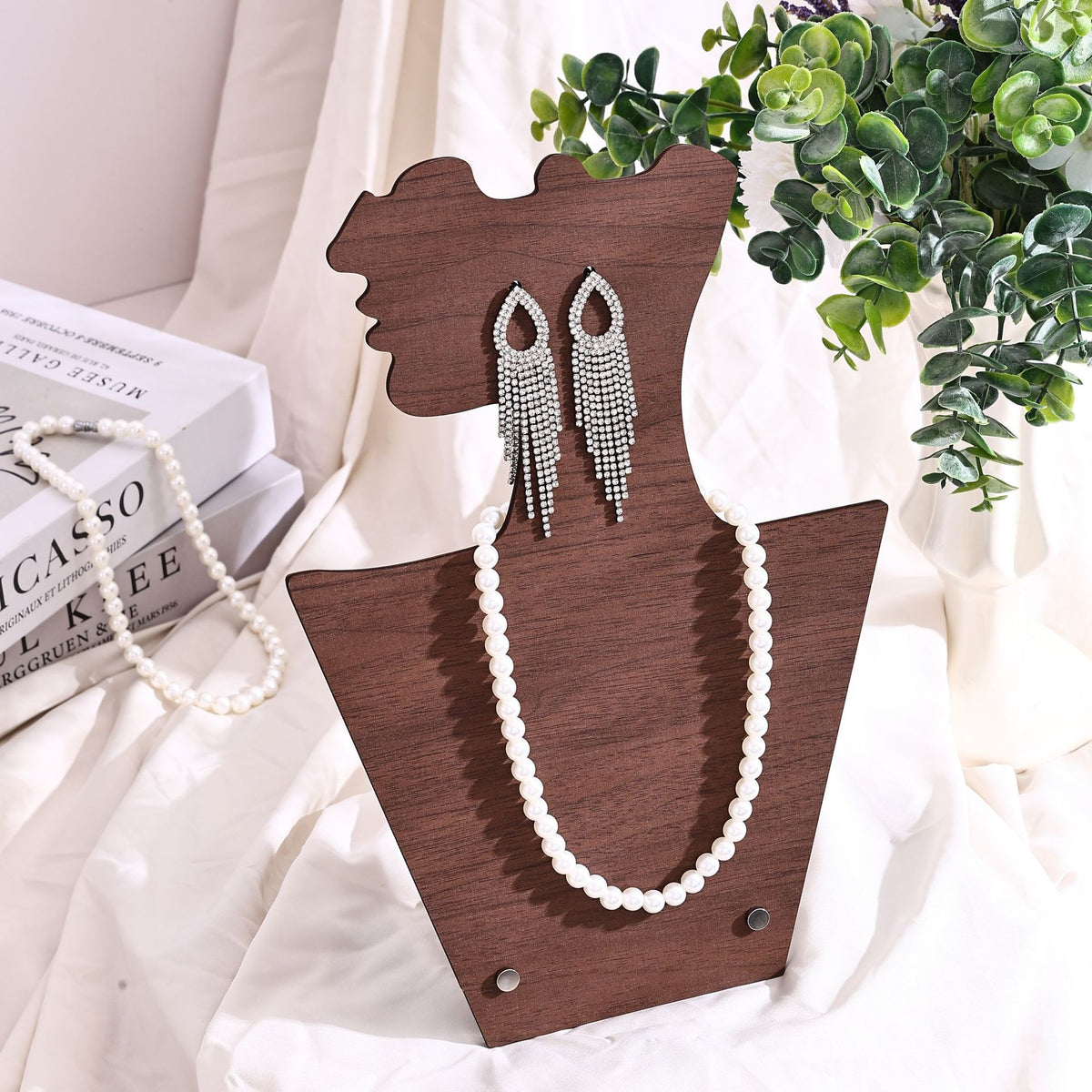 Vintage Walnut-Color Jewelry Display Stand – Wooden-Style Earring, Necklace, Pendant & Bracelet Organizer for Craft Fairs & Boutique Displays