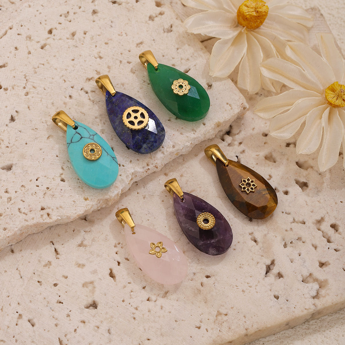Natural Gemstone Teardrop Charms
