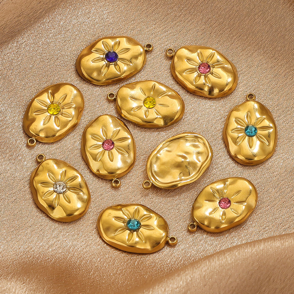 Gold-Plated Stainless Steel Crystal Sun, Star and Moon Pendant Charms 3pcs