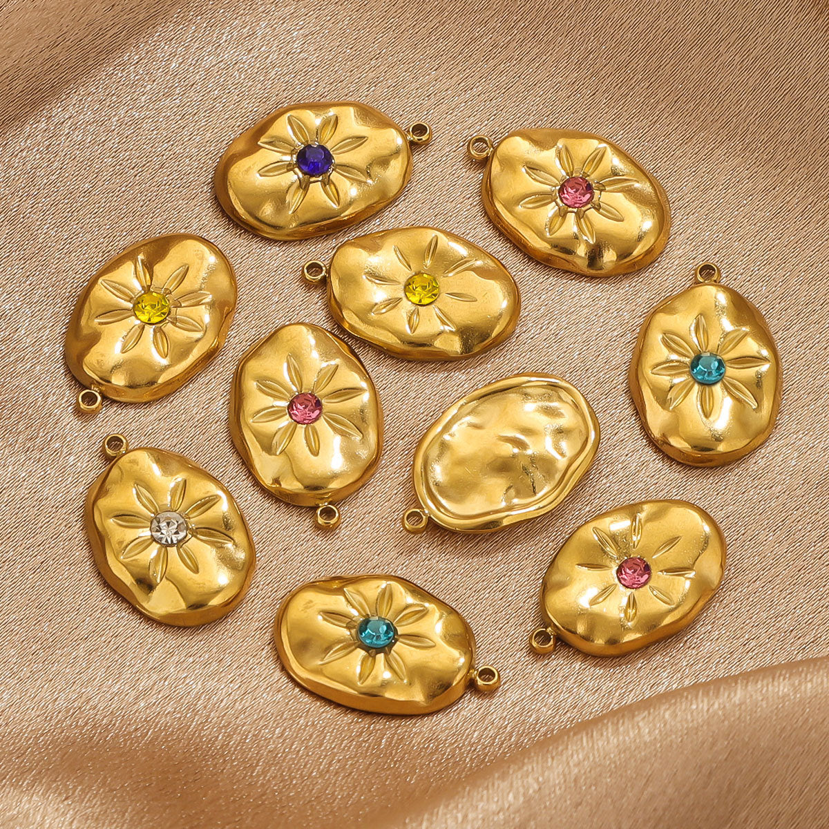 Gold-Plated Stainless Steel Crystal Sun, Star and Moon Pendant Charms 3pcs