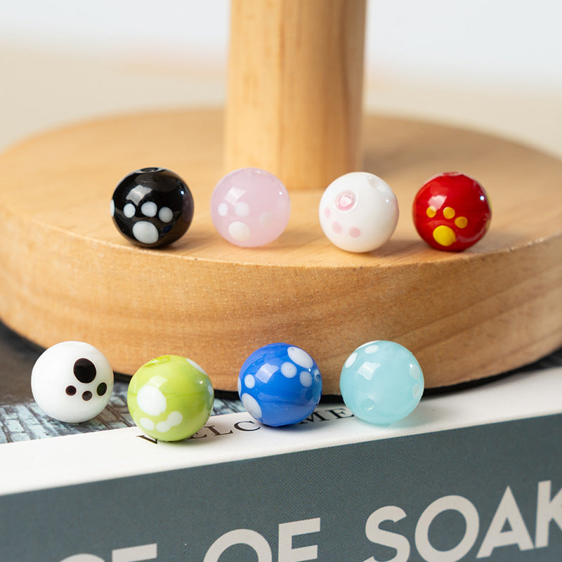 Cute Cat Paw Glass Beads with Straight Holes