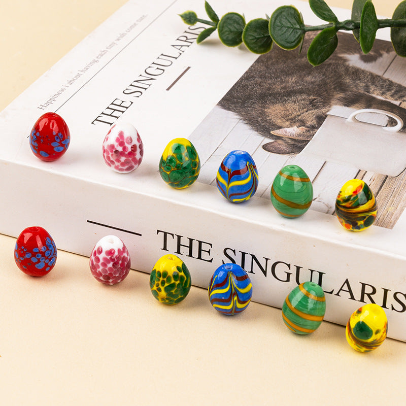 Colorful Dinosaur Egg Oval Glazed Beads