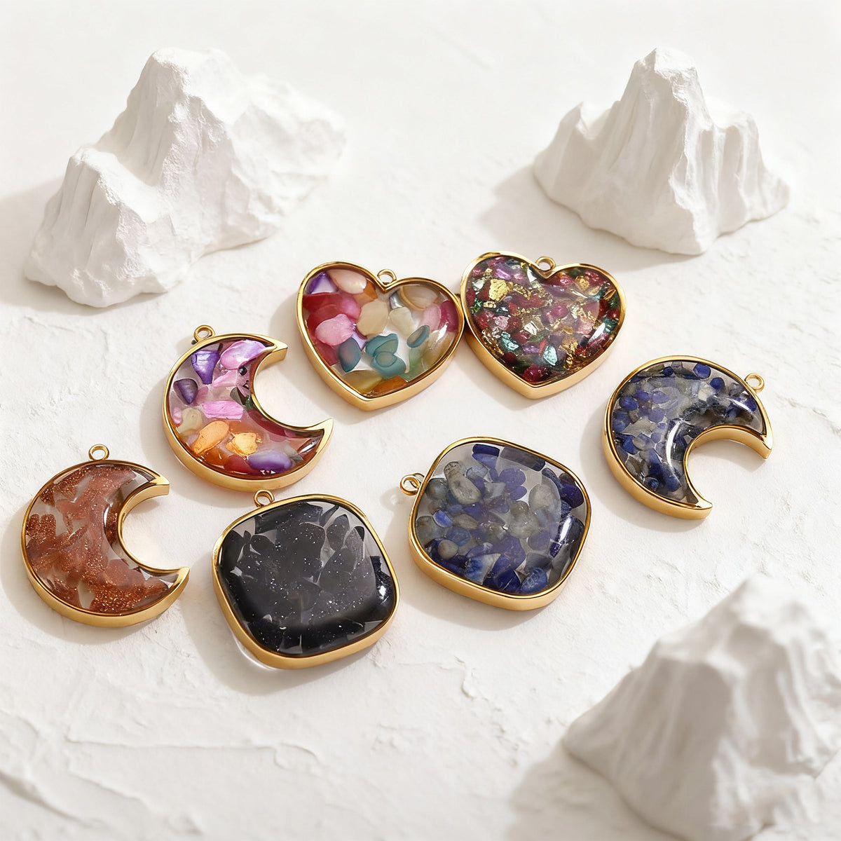 Epoxy Crushed Stone Pendant Charms