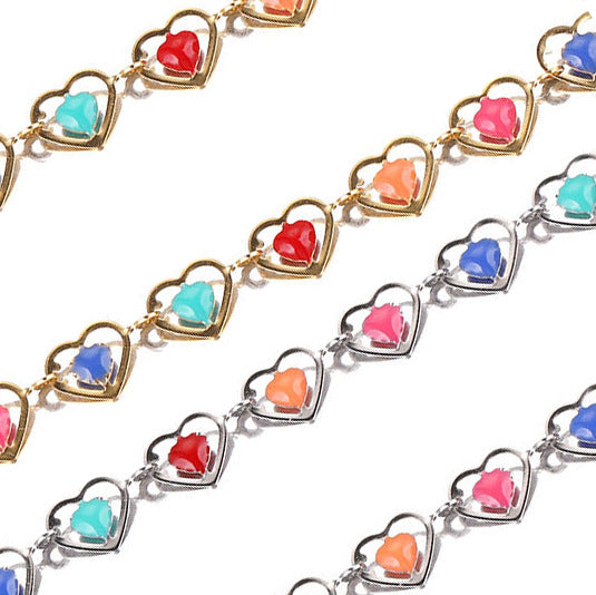 Stainless Steel Enamel Heart-Link Chain