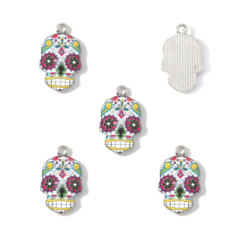 Colorful Enamel Skull Charms – Printed Alloy Skull Pendants for DIY Bracelets, Necklaces, Earrings & Jewelry Making