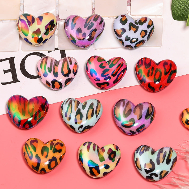 Leopard Print Acrylic Heart Beads