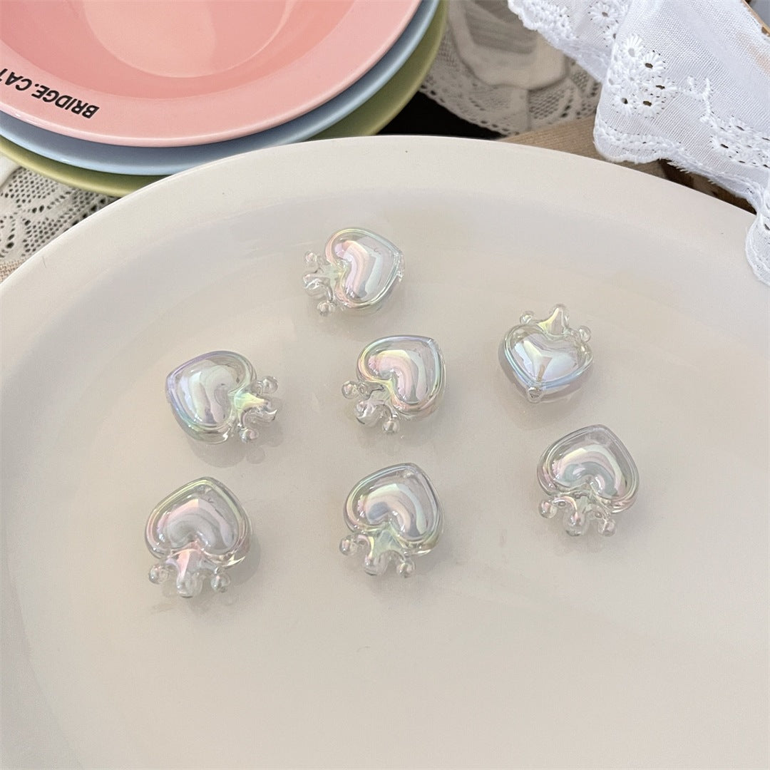 Transparent Acrylic Crown & Heart Beads – Colorful Vertical-Hole Beads for DIY Bracelets, Phone Charms, Keychains & Jewelry Making