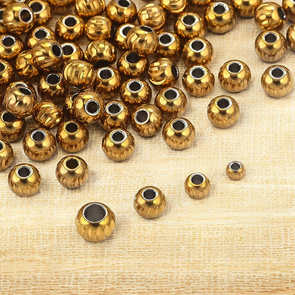 Solid Diamond-Cut Stainless Steel Round Beads