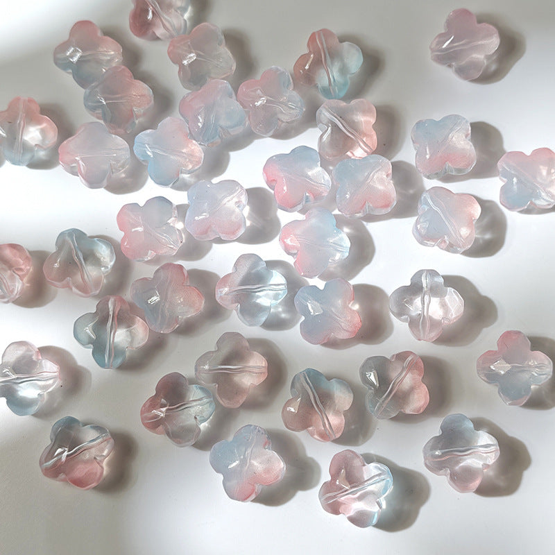 Pink, blue and white 10x13mm glazed crystal glass four-leaf clover beads