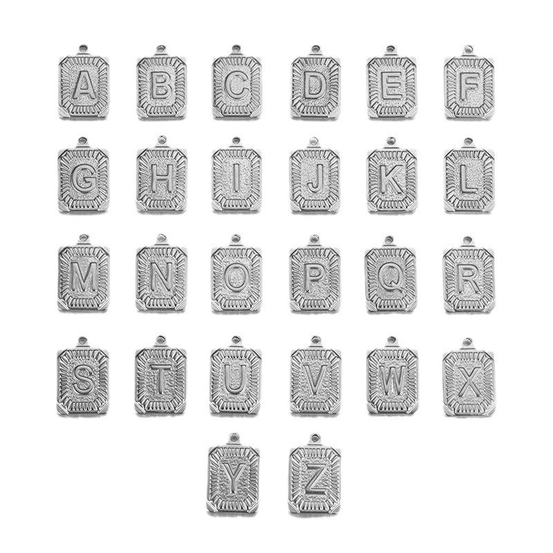 Stainless Steel Rectangular A–Z Letter Pendants 5pcs