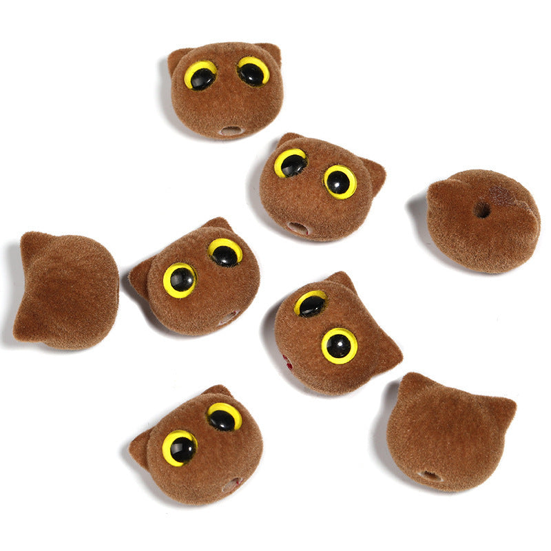Flocked Big-Eyed Cat Head Beads