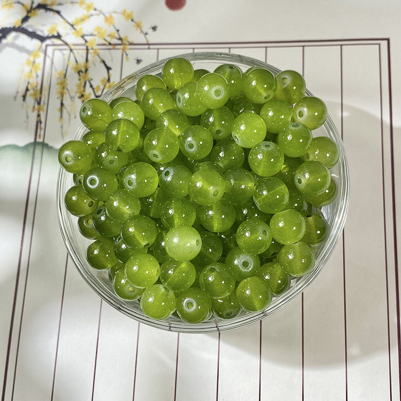 Jade-Style Glass Round Beads