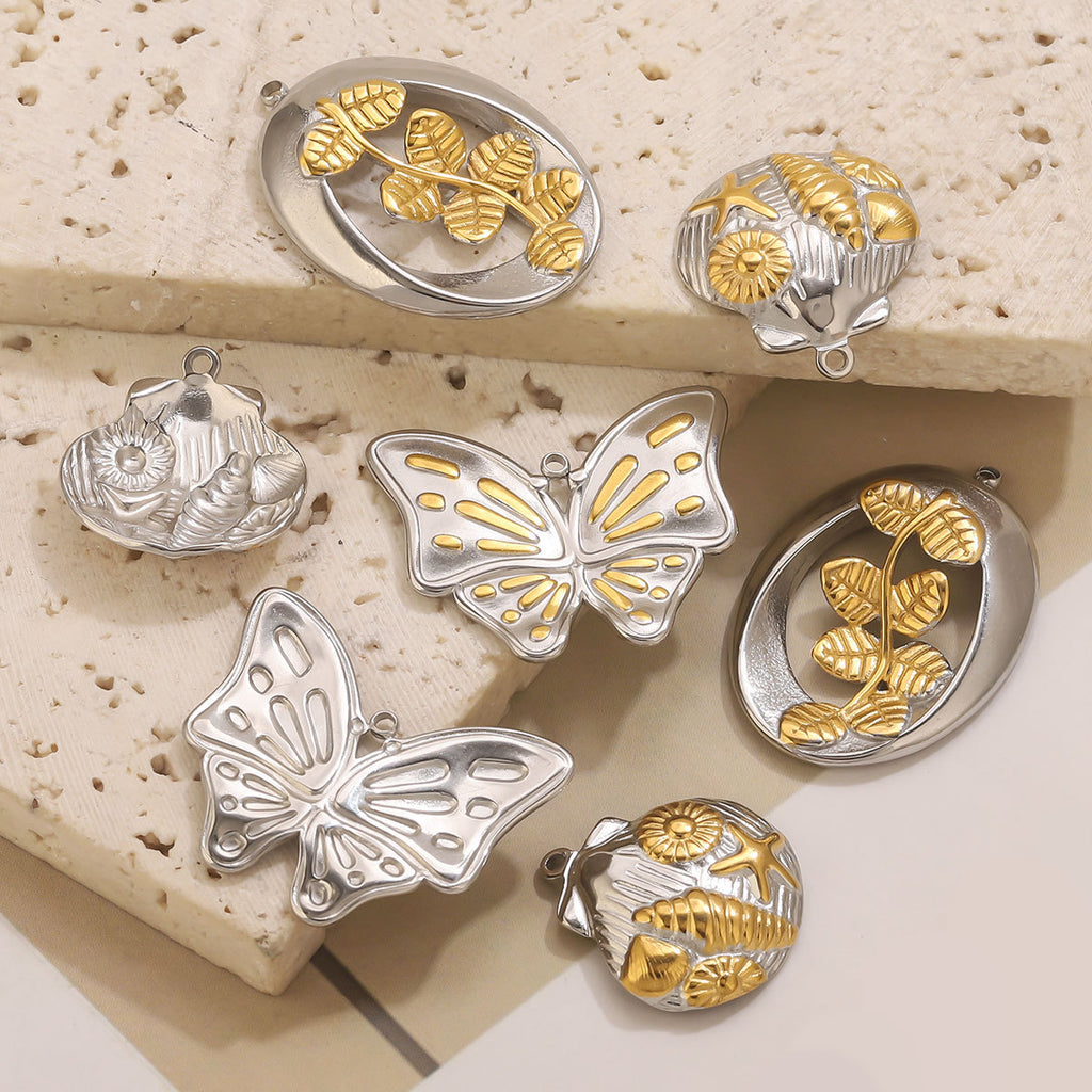 Vintage Stainless Steel Ocean Butterfly Pendant Charm for DIY Jewelry