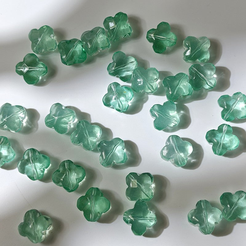 Green 10x13mm glazed crystal glass four-leaf clover beads