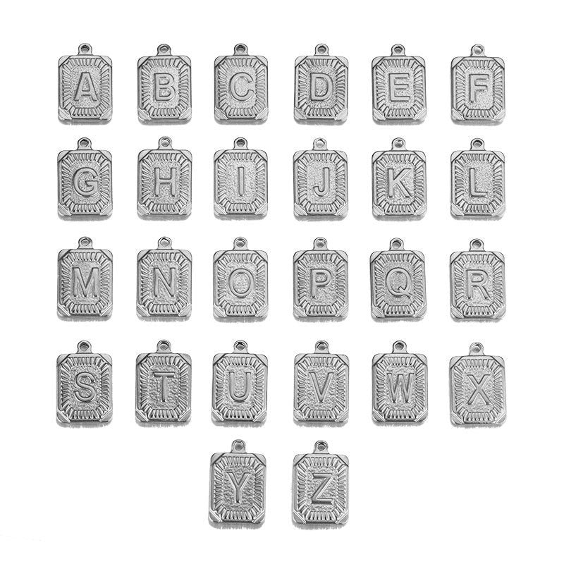 Stainless Steel Rectangular A–Z Letter Pendants 5pcs