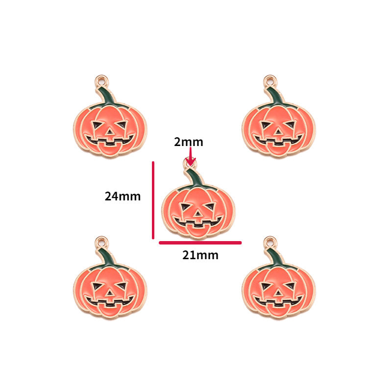 Five pumpkin-shaped charms with a jack-o'-lantern face, shown on a white background with dimension labels indicating 24mm, 21mm, and 2mm.