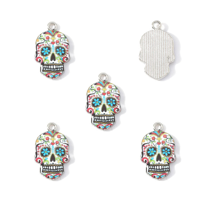 Colorful Enamel Skull Charms – Printed Alloy Skull Pendants for DIY Bracelets, Necklaces, Earrings & Jewelry Making