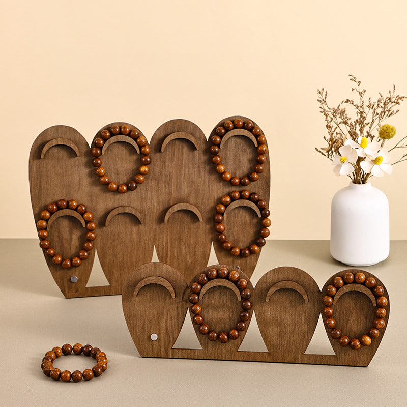 Vintage Walnut-Color Bracelet Display Stand – Wooden-Style Multi-Bracelet Jewelry Organizer for Craft Fairs, Market Stalls & Retail Displays