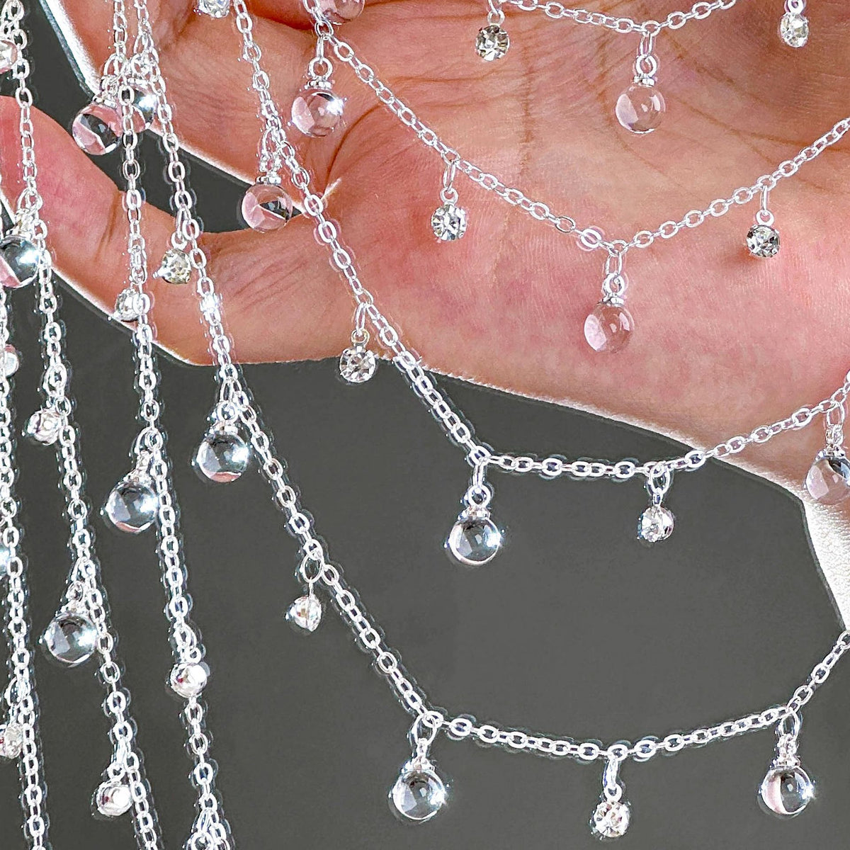 White Glass Beaded Fringe Decorative Chain – 10 Meters