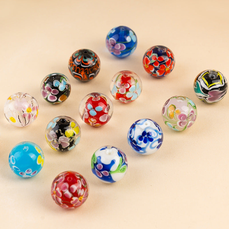 Large Pink Flower Ball Glass Beads