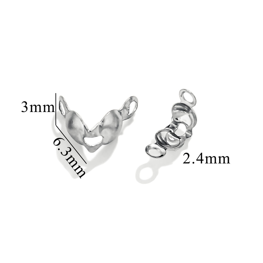 Two silver ball chain connector clasps on white background with dimension labels showing 3mm, 6.3mm, 2.4mm