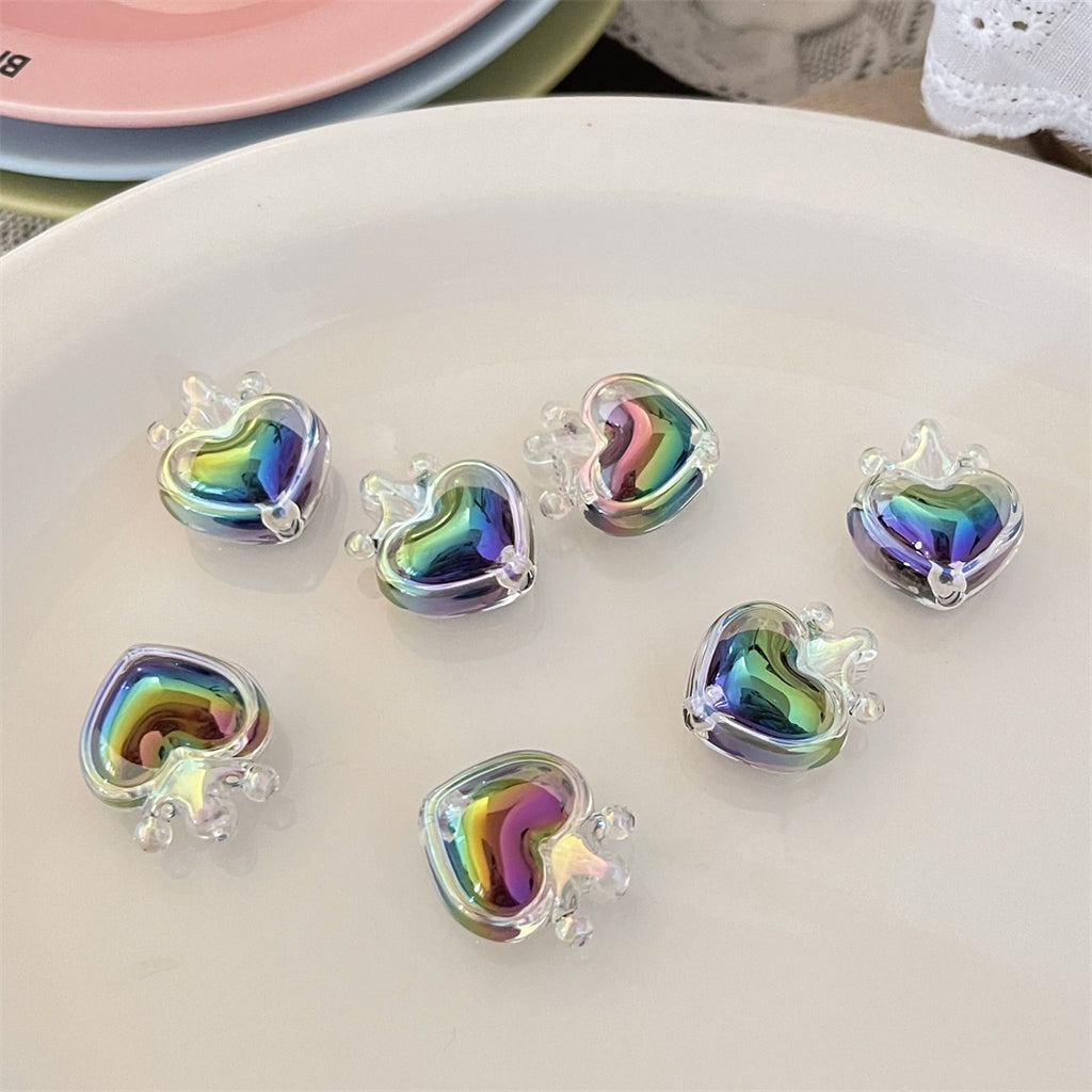 Transparent Acrylic Crown & Heart Beads – Colorful Vertical-Hole Beads for DIY Bracelets, Phone Charms, Keychains & Jewelry Making
