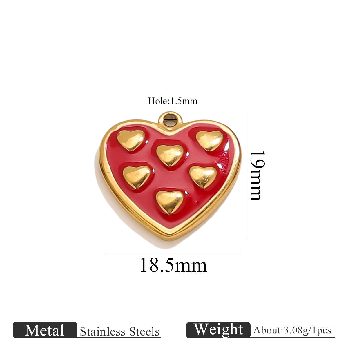 Stainless Steel Irregular Red Enamel Heart Pendant Charm
